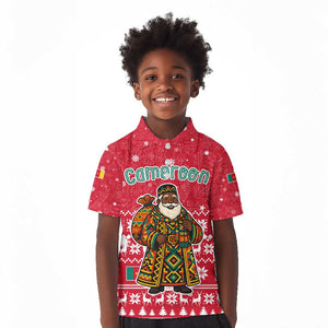 Cameroon Christmas Kid Polo Shirt Snowflake Pattern Traditional Santa and Map Motif - African Pride
