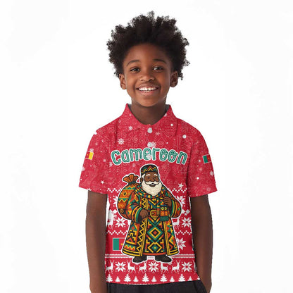 Cameroon Christmas Kid Polo Shirt Snowflake Pattern Traditional Santa and Map Motif - African Pride