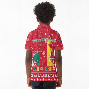 Cameroon Christmas Kid Polo Shirt Snowflake Pattern Traditional Santa and Map Motif - African Pride