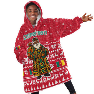 Cameroon Christmas Kid Wearable Blanket Hoodie Snowflake Pattern Traditional Santa and Map Motif - African Pride