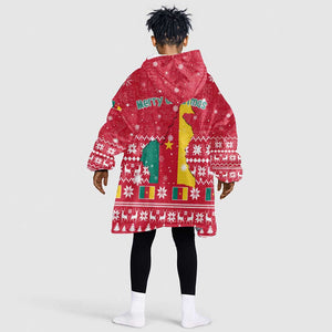 Cameroon Christmas Kid Wearable Blanket Hoodie Snowflake Pattern Traditional Santa and Map Motif - African Pride