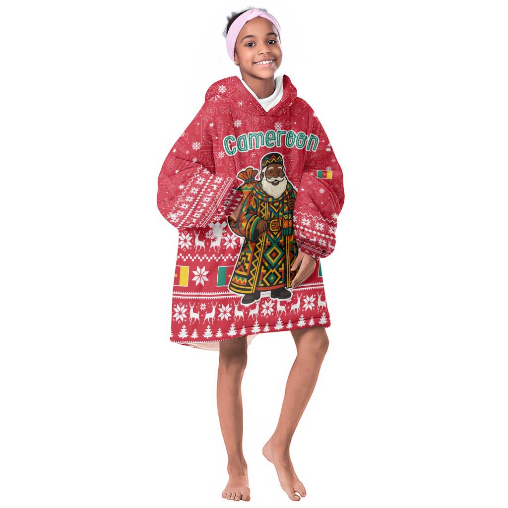 Cameroon Christmas Kid Wearable Blanket Hoodie Snowflake Pattern Traditional Santa and Map Motif - African Pride