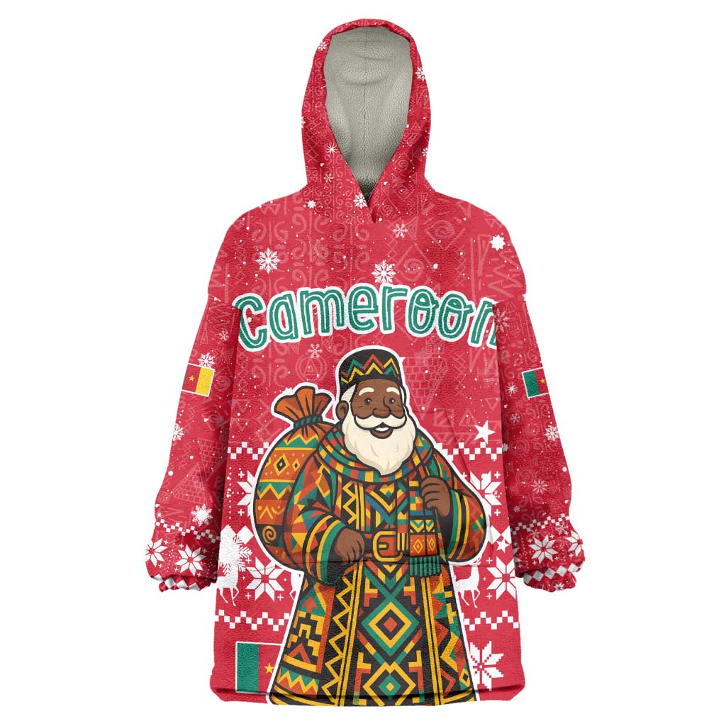 Cameroon Christmas Kid Wearable Blanket Hoodie Snowflake Pattern Traditional Santa and Map Motif - African Pride