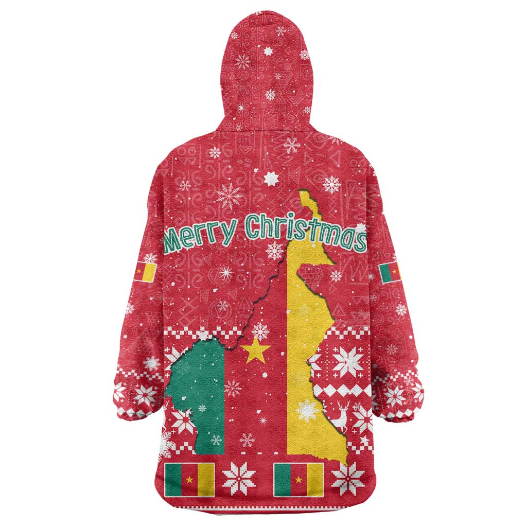 Cameroon Christmas Kid Wearable Blanket Hoodie Snowflake Pattern Traditional Santa and Map Motif - African Pride