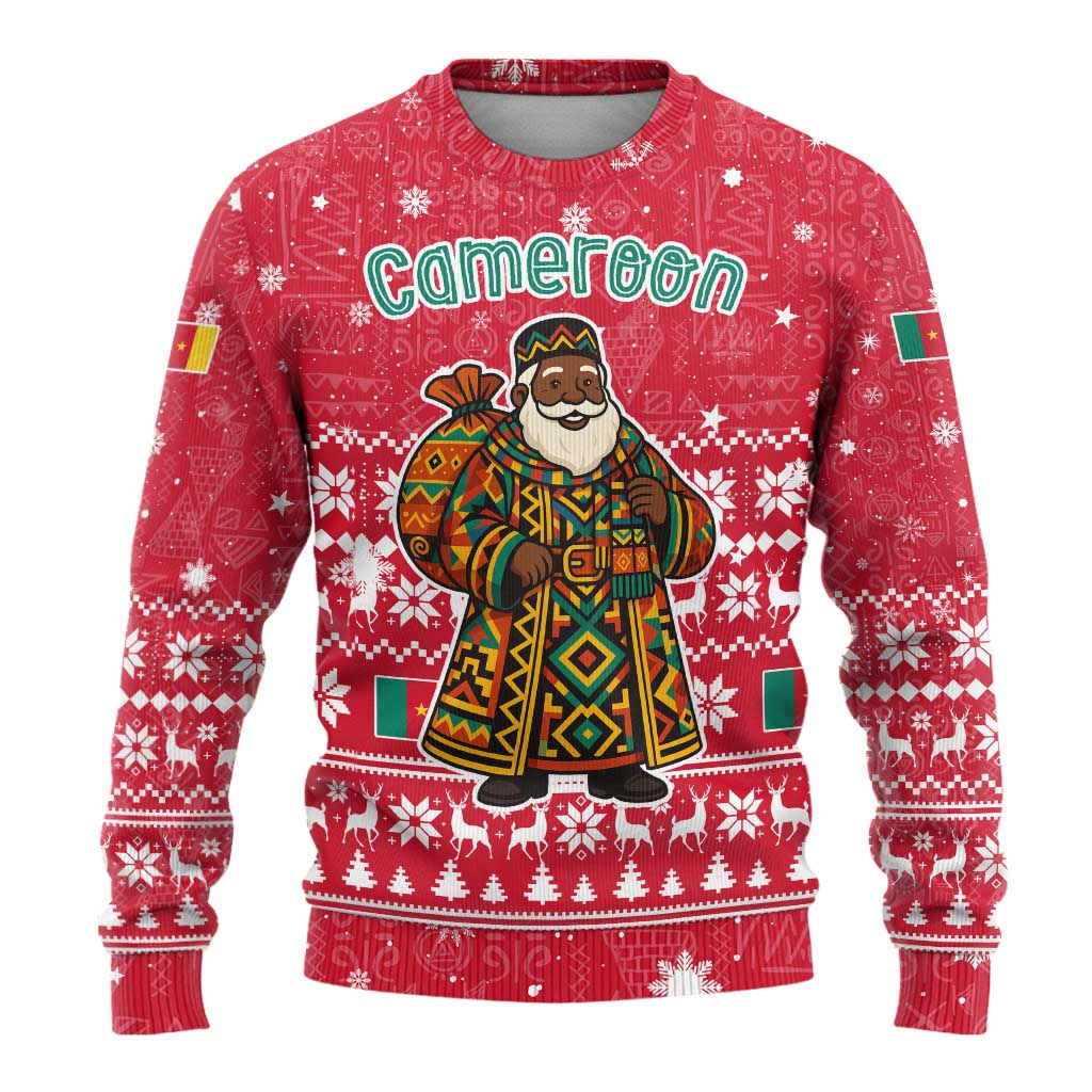 Cameroon Christmas Ugly Christmas Sweater Snowflake Pattern Traditional Santa and Map Motif - African Pride