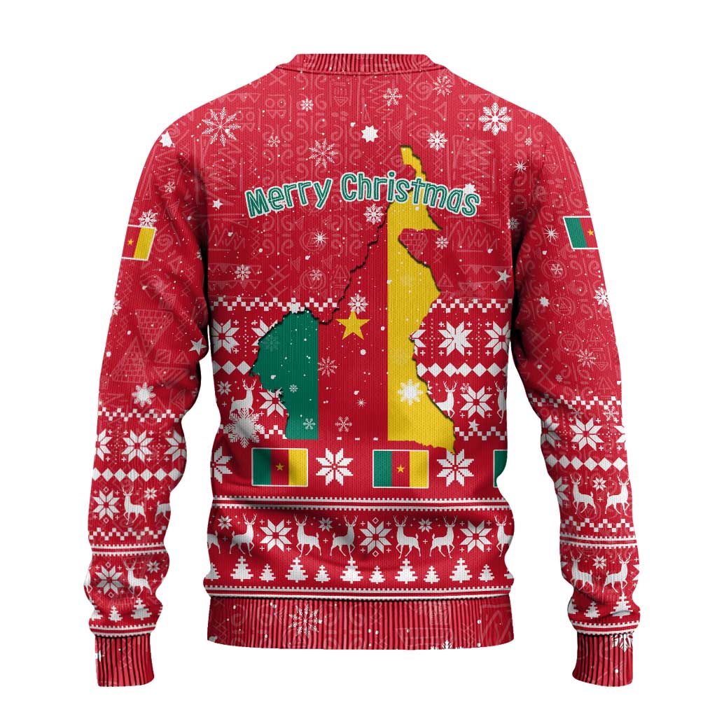 Cameroon Christmas Ugly Christmas Sweater Snowflake Pattern Traditional Santa and Map Motif - African Pride