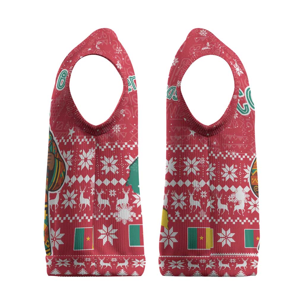Cameroon Christmas Knitted V-Neck Vest Snowflake Pattern Traditional Santa and Map Motif - African Pride