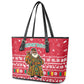 Cameroon Christmas Leather Tote Bag Snowflake Pattern Traditional Santa and Map Motif - African Pride