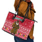 Cameroon Christmas Leather Tote Bag Snowflake Pattern Traditional Santa and Map Motif - African Pride