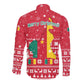 Cameroon Christmas Long Sleeve Button Shirt Snowflake Pattern Traditional Santa and Map Motif - African Pride