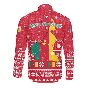 Cameroon Christmas Long Sleeve Button Shirt Snowflake Pattern Traditional Santa and Map Motif - African Pride