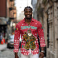 Cameroon Christmas Long Sleeve Button Shirt Snowflake Pattern Traditional Santa and Map Motif - African Pride