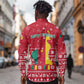 Cameroon Christmas Long Sleeve Button Shirt Snowflake Pattern Traditional Santa and Map Motif - African Pride