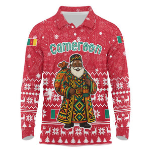 Cameroon Christmas Long Sleeve Polo Shirt Snowflake Pattern Traditional Santa and Map Motif - African Pride