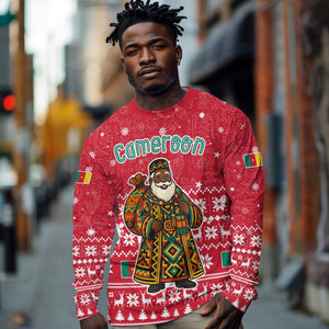 Cameroon Christmas Long Sleeve Shirt Snowflake Pattern Traditional Santa and Map Motif - African Pride