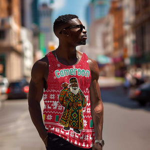 Cameroon Christmas Men Tank Top Snowflake Pattern Traditional Santa and Map Motif - African Pride