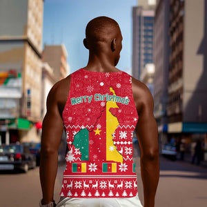Cameroon Christmas Men Tank Top Snowflake Pattern Traditional Santa and Map Motif - African Pride