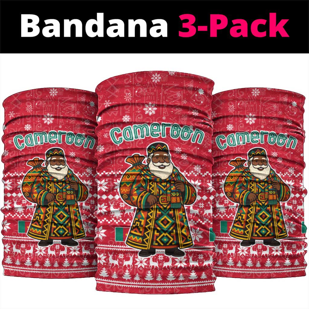 Cameroon Christmas Neck Gaiter Snowflake Pattern Traditional Santa and Map Motif - African Pride