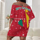 Cameroon Christmas Off Shoulder Short Dress Snowflake Pattern Traditional Santa and Map Motif - African Pride