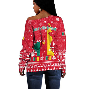 Cameroon Christmas Off Shoulder Sweater Snowflake Pattern Traditional Santa and Map Motif - African Pride