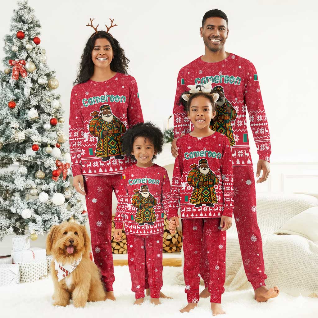 Cameroon Christmas Pajama Set Snowflake Pattern Traditional Santa and Map Motif - African Pride