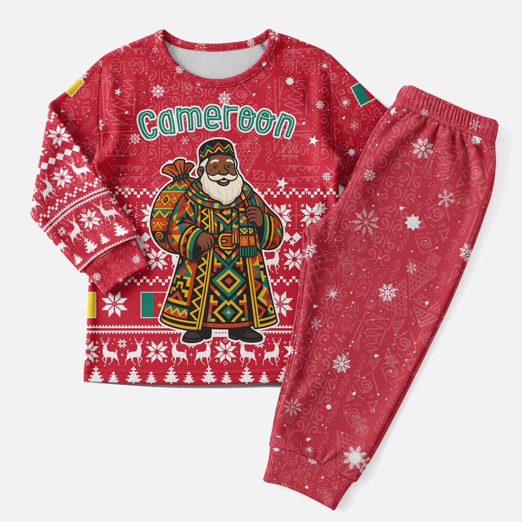 Cameroon Christmas Pajama Set Snowflake Pattern Traditional Santa and Map Motif - African Pride