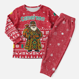 Cameroon Christmas Pajama Set Snowflake Pattern Traditional Santa and Map Motif - African Pride