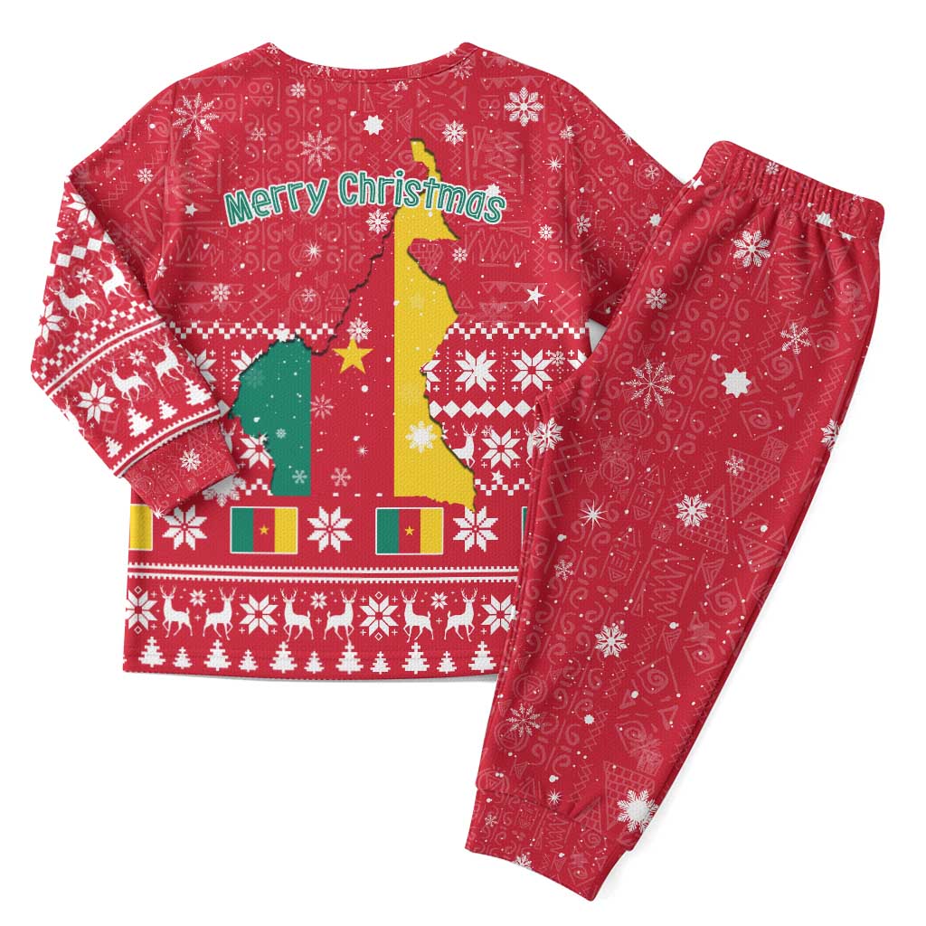 Cameroon Christmas Pajama Set Snowflake Pattern Traditional Santa and Map Motif - African Pride
