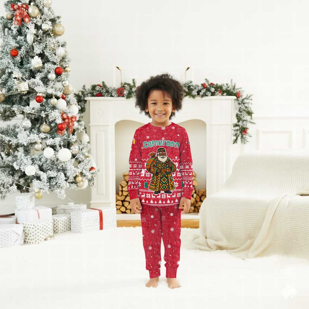 Cameroon Christmas Pajama Set Snowflake Pattern Traditional Santa and Map Motif - African Pride