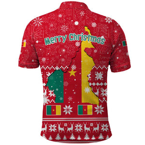 Cameroon Christmas Polo Shirt Snowflake Pattern Traditional Santa and Map Motif - African Pride