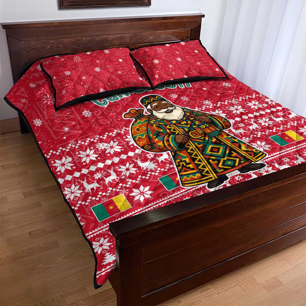 Cameroon Christmas Quilt Bed Set Snowflake Pattern Traditional Santa and Map Motif - African Pride