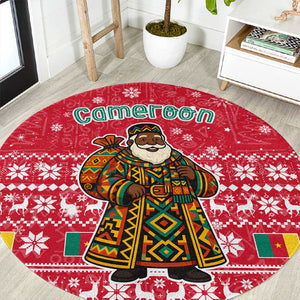 Cameroon Christmas Round Carpet Snowflake Pattern Traditional Santa and Map Motif - African Pride