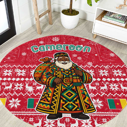 Cameroon Christmas Round Carpet Snowflake Pattern Traditional Santa and Map Motif - African Pride