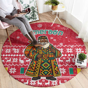 Cameroon Christmas Round Carpet Snowflake Pattern Traditional Santa and Map Motif - African Pride