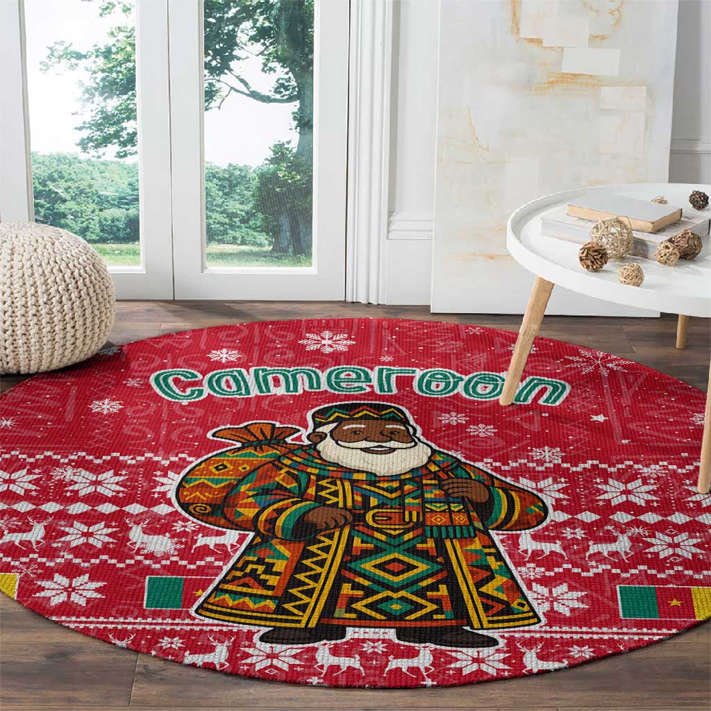 Cameroon Christmas Round Carpet Snowflake Pattern Traditional Santa and Map Motif - African Pride