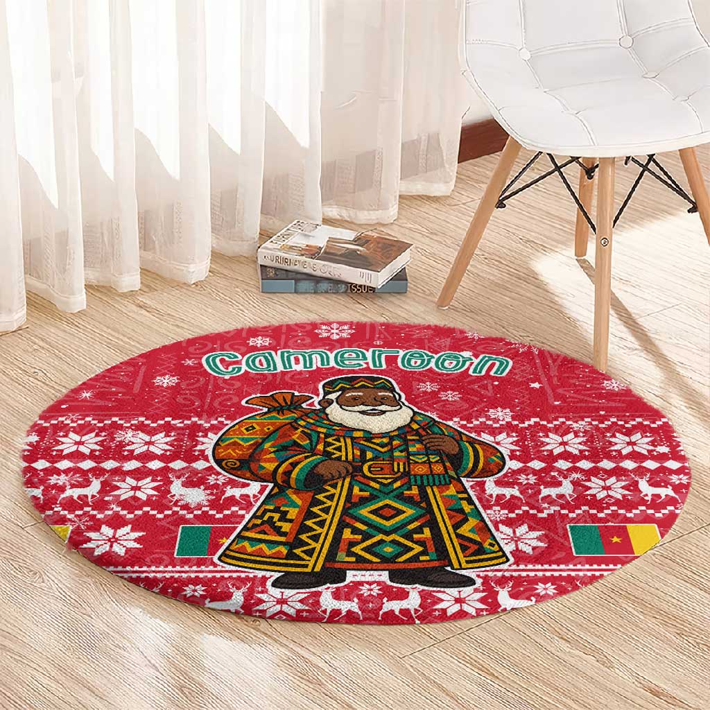 Cameroon Christmas Round Carpet Snowflake Pattern Traditional Santa and Map Motif - African Pride