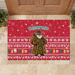 Cameroon Christmas Rubber Doormat Snowflake Pattern Traditional Santa and Map Motif - African Pride
