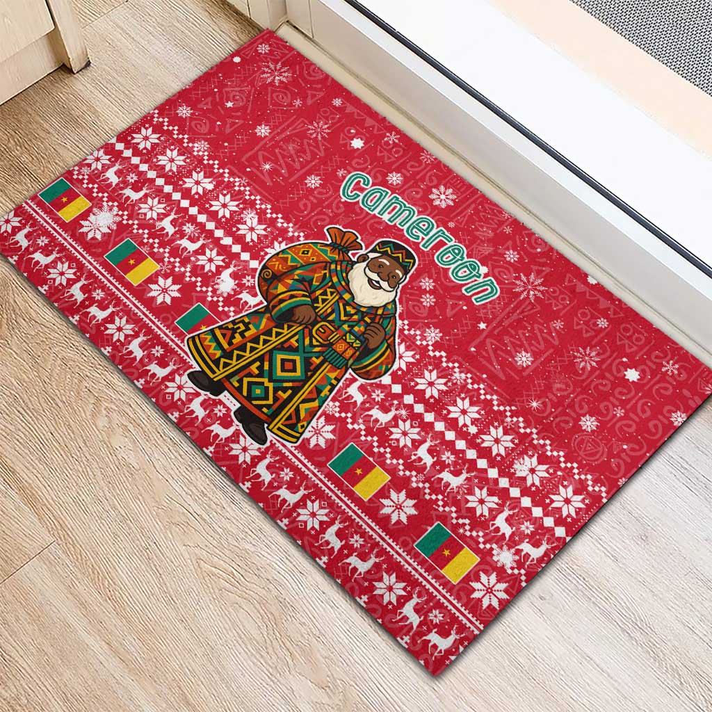 Cameroon Christmas Rubber Doormat Snowflake Pattern Traditional Santa and Map Motif - African Pride