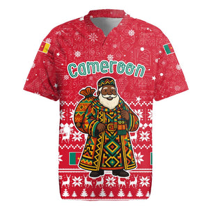 Cameroon Christmas Rugby Jersey Snowflake Pattern Traditional Santa and Map Motif - African Pride