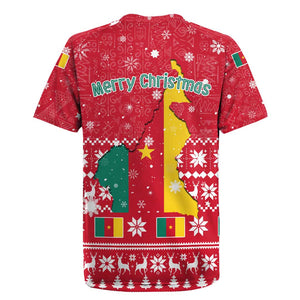 Cameroon Christmas Rugby Jersey Snowflake Pattern Traditional Santa and Map Motif - African Pride