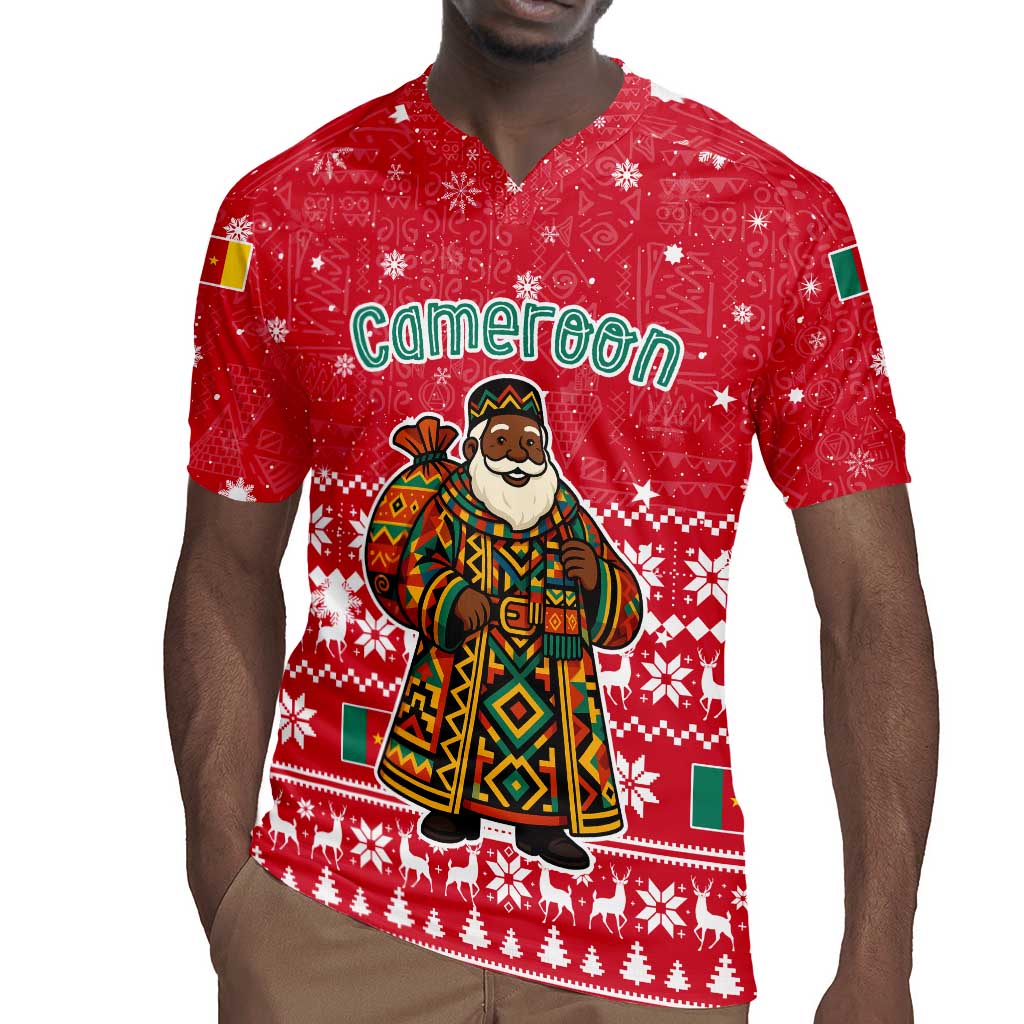 Cameroon Christmas Rugby Jersey Snowflake Pattern Traditional Santa and Map Motif - African Pride