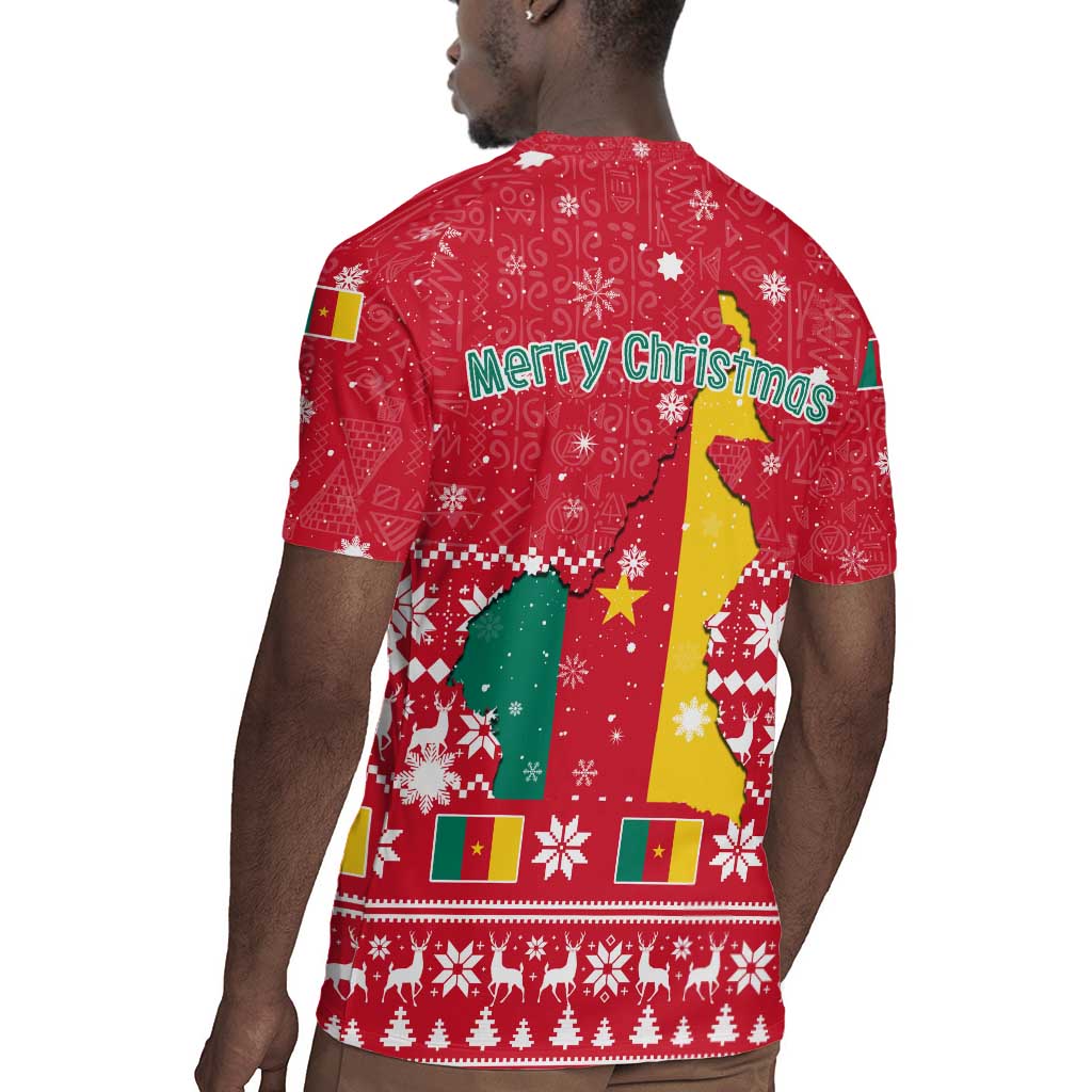 Cameroon Christmas Rugby Jersey Snowflake Pattern Traditional Santa and Map Motif - African Pride