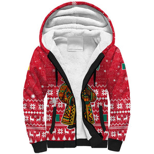 Cameroon Christmas Sherpa Hoodie Snowflake Pattern Traditional Santa and Map Motif - African Pride