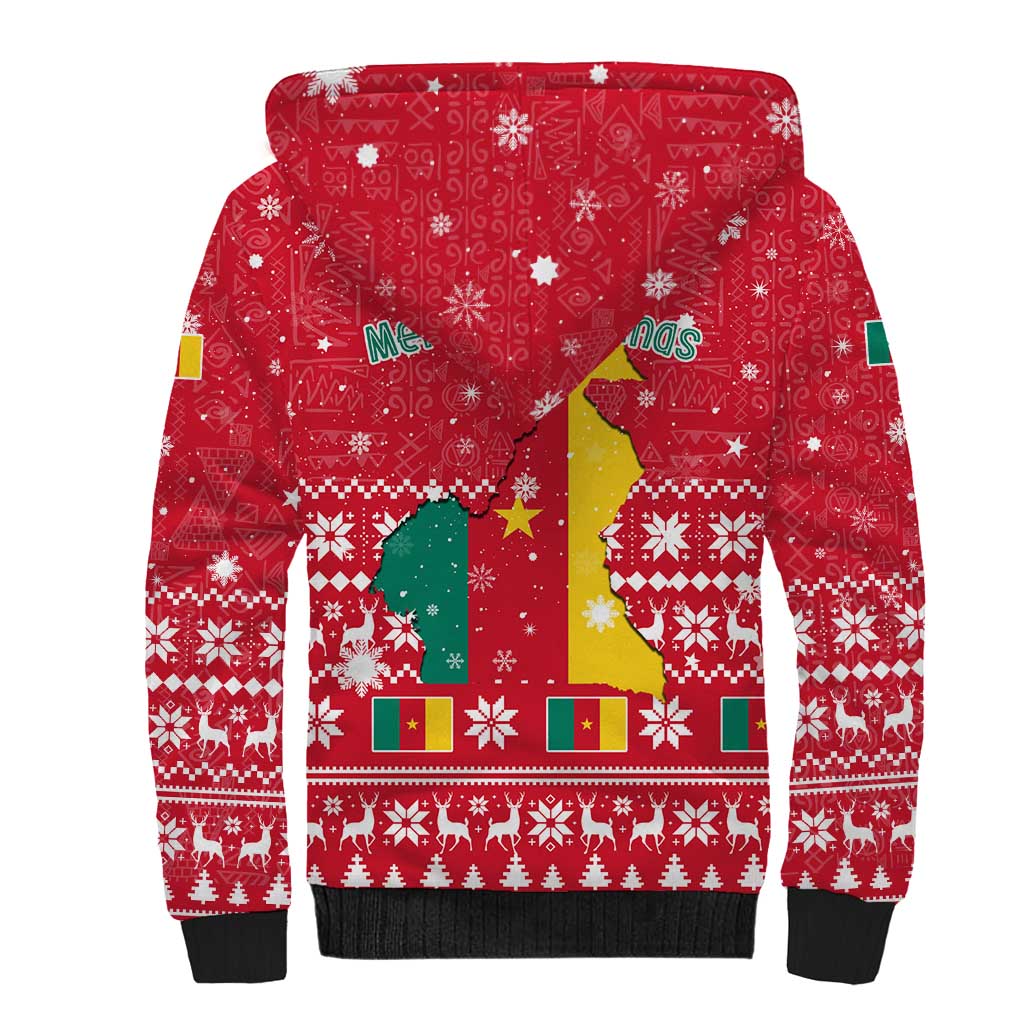 Cameroon Christmas Sherpa Hoodie Snowflake Pattern Traditional Santa and Map Motif - African Pride