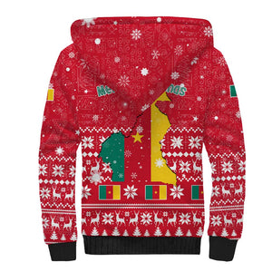 Cameroon Christmas Sherpa Hoodie Snowflake Pattern Traditional Santa and Map Motif - African Pride