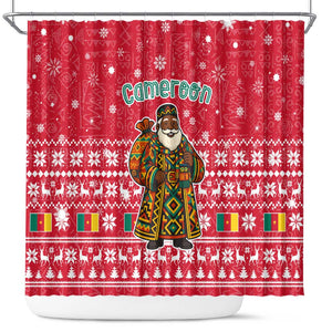 Cameroon Christmas Shower Curtain Snowflake Pattern Traditional Santa and Map Motif - African Pride