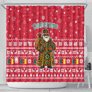 Cameroon Christmas Shower Curtain Snowflake Pattern Traditional Santa and Map Motif - African Pride