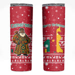 Cameroon Christmas Skinny Tumbler Snowflake Pattern Traditional Santa and Map Motif - African Pride