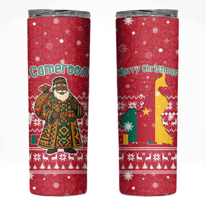 Cameroon Christmas Skinny Tumbler Snowflake Pattern Traditional Santa and Map Motif - African Pride