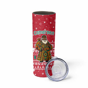 Cameroon Christmas Skinny Tumbler Snowflake Pattern Traditional Santa and Map Motif - African Pride